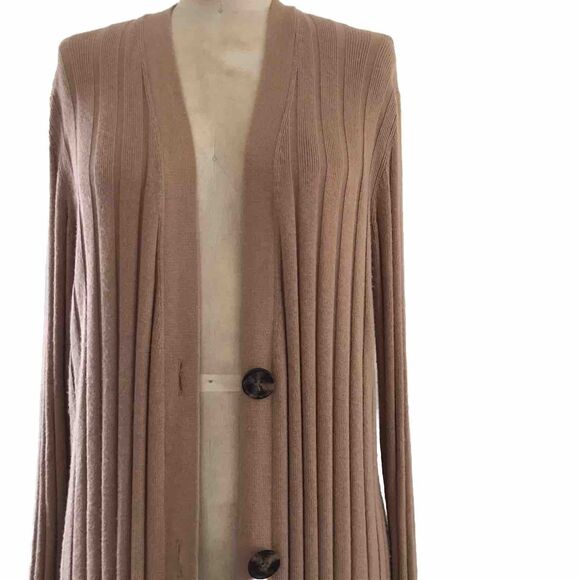 Ann Taylor Mocha Brown Ribbed Knit Long Sleeve Duster Cardigan Sweater - S - Picture 2 of 9